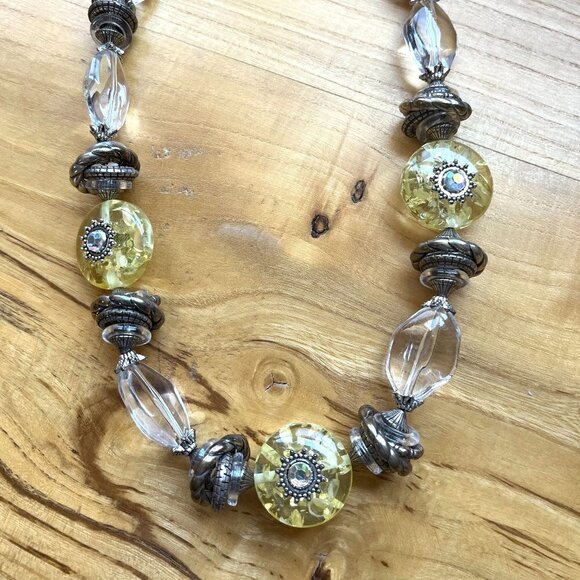 Chico's Long Chunky Beaded Necklace Silver Tone Citrine-Like Stones Crystal - Picture 4 of 11